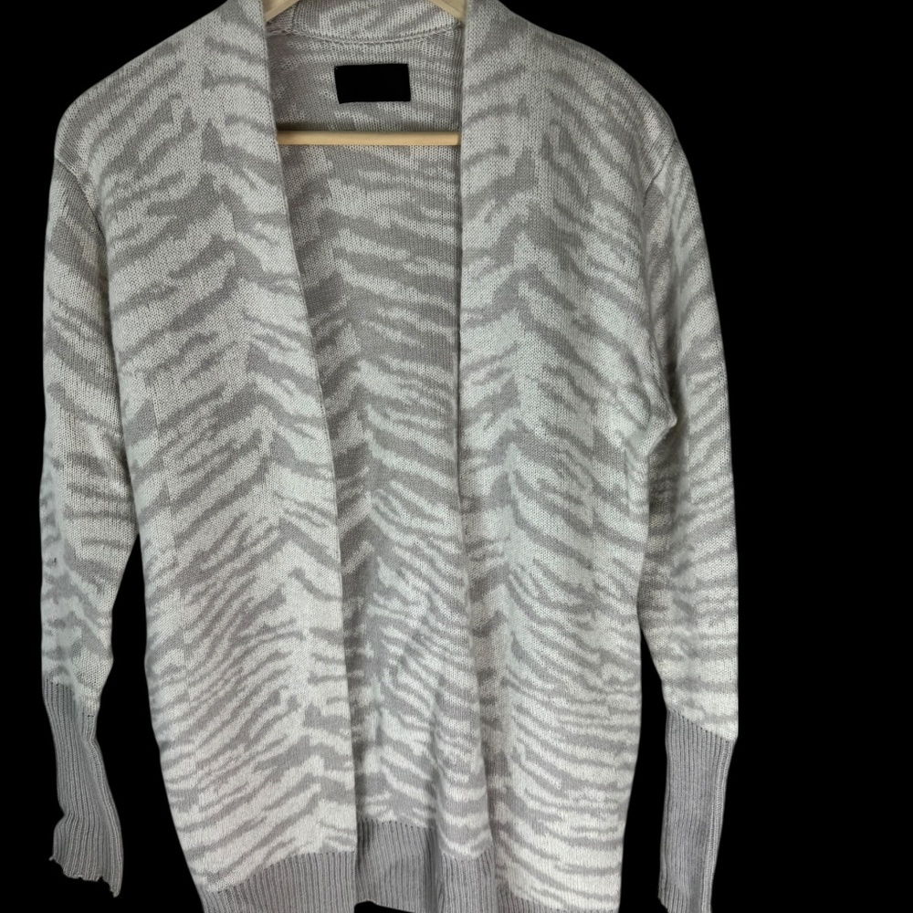 RtA Grey/White 100% Cashmere Animal Striped Ragged Edge‎ Cardigan Sz XS